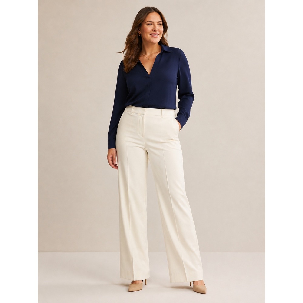 Boden Wide Leg Trousers Ivory High Rise Tailored Dress Pants 12P Office NWT